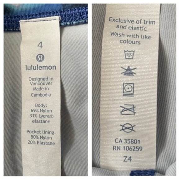 Lululemon Blue‎ Abstract Print High Rise Crop Leggings Pants Women's Size 4 - Picture 8 of 8